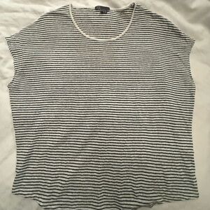 Vince Women's Linen Tee, Micro Stripe Ivory and Black Classic Capsule/Cocoon